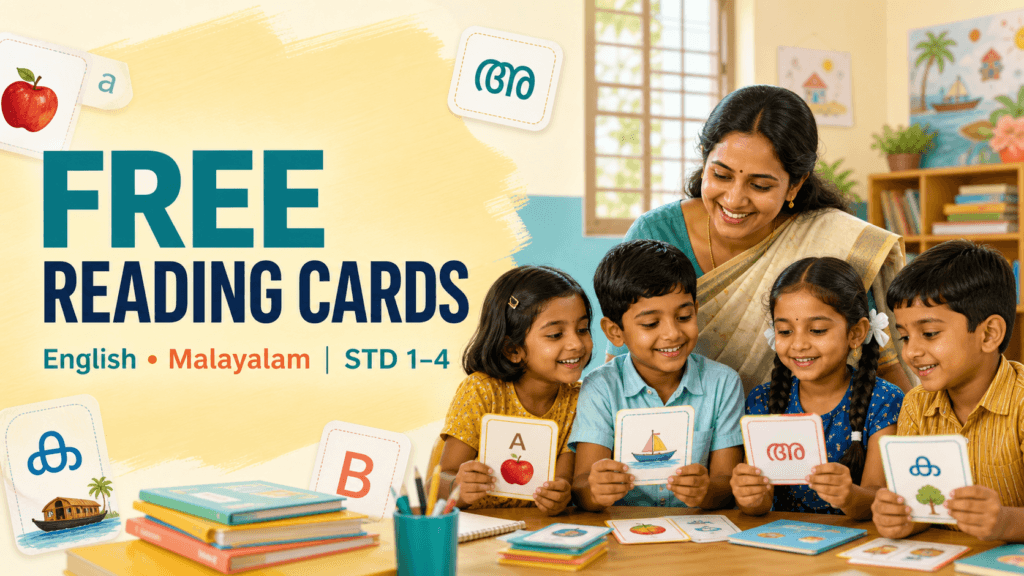 Idam free English and Malayalam reading cards for STD 1 to 4